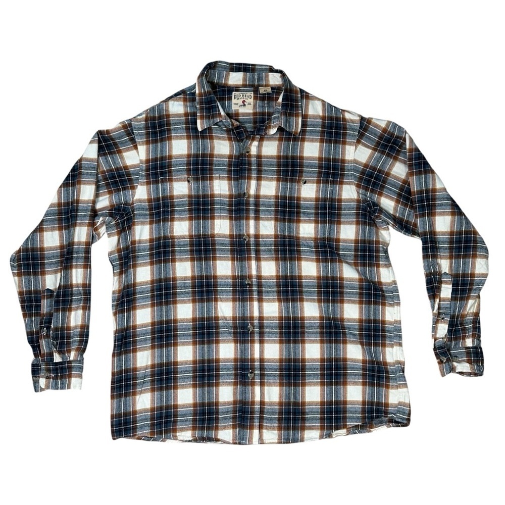 Redhead Men’s XL Cream Blue Cotton Long Sleeve Flannel